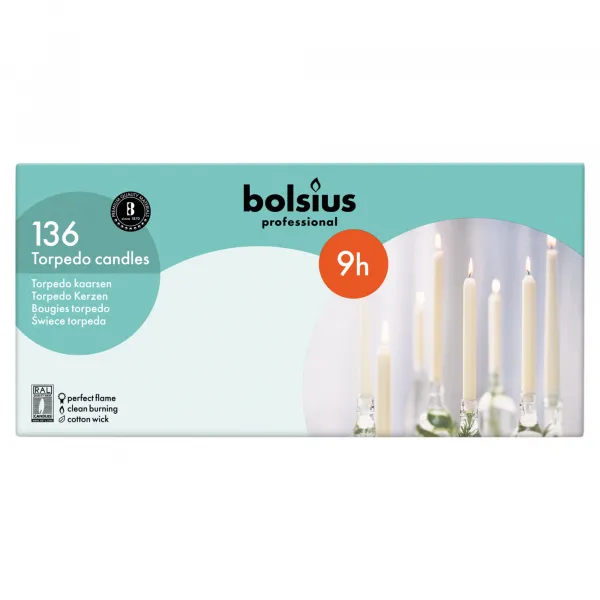 Bolsius Professional Torpedokaarsen Ivoor 240/22 mm 9h (136 stuks)