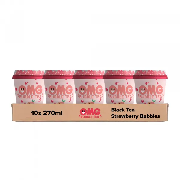 OMG Bubble Tea Peach Black Tea + Strawberry Bubbles (10x 270ml)