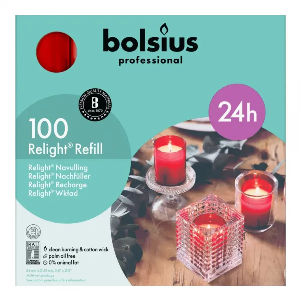 Bolsius Relight Navulling Rood 30 uur (80 stuks)