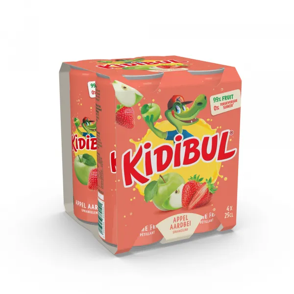 Kidibul Appel Aardbei Blik 25cl 4-pack (6 stuks)