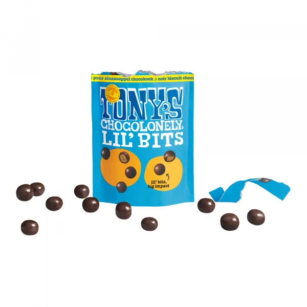 Tony’s Chocolenely lil’bits puur chocokoek sinaasappel zak (8x 120gr)