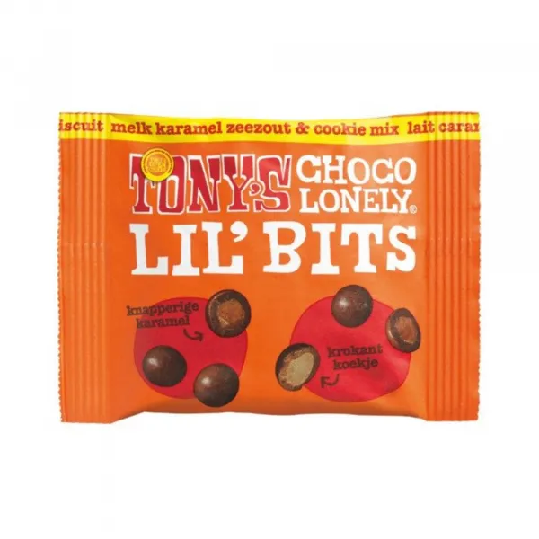 Tony’s Chocolonely Lil’Bits Melk Karamel Zeezout & Cookie Mix (15x 40gr)